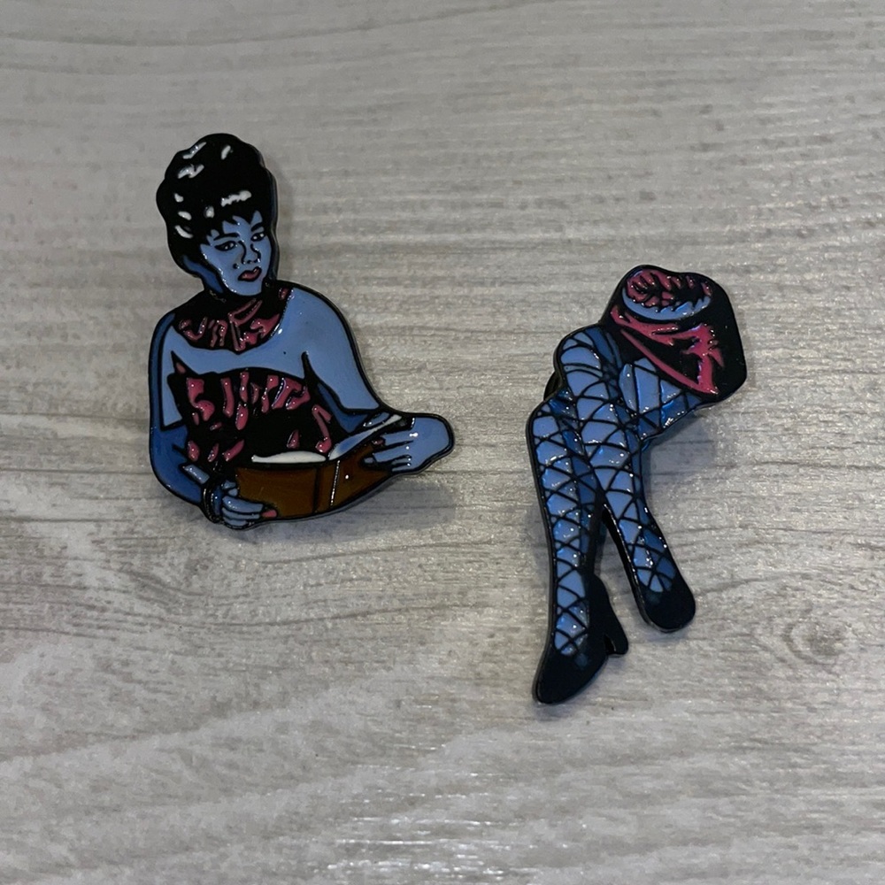 Magician’s Assistant Sawed-in-Half Beetlejuice waiting room lady pin NWT